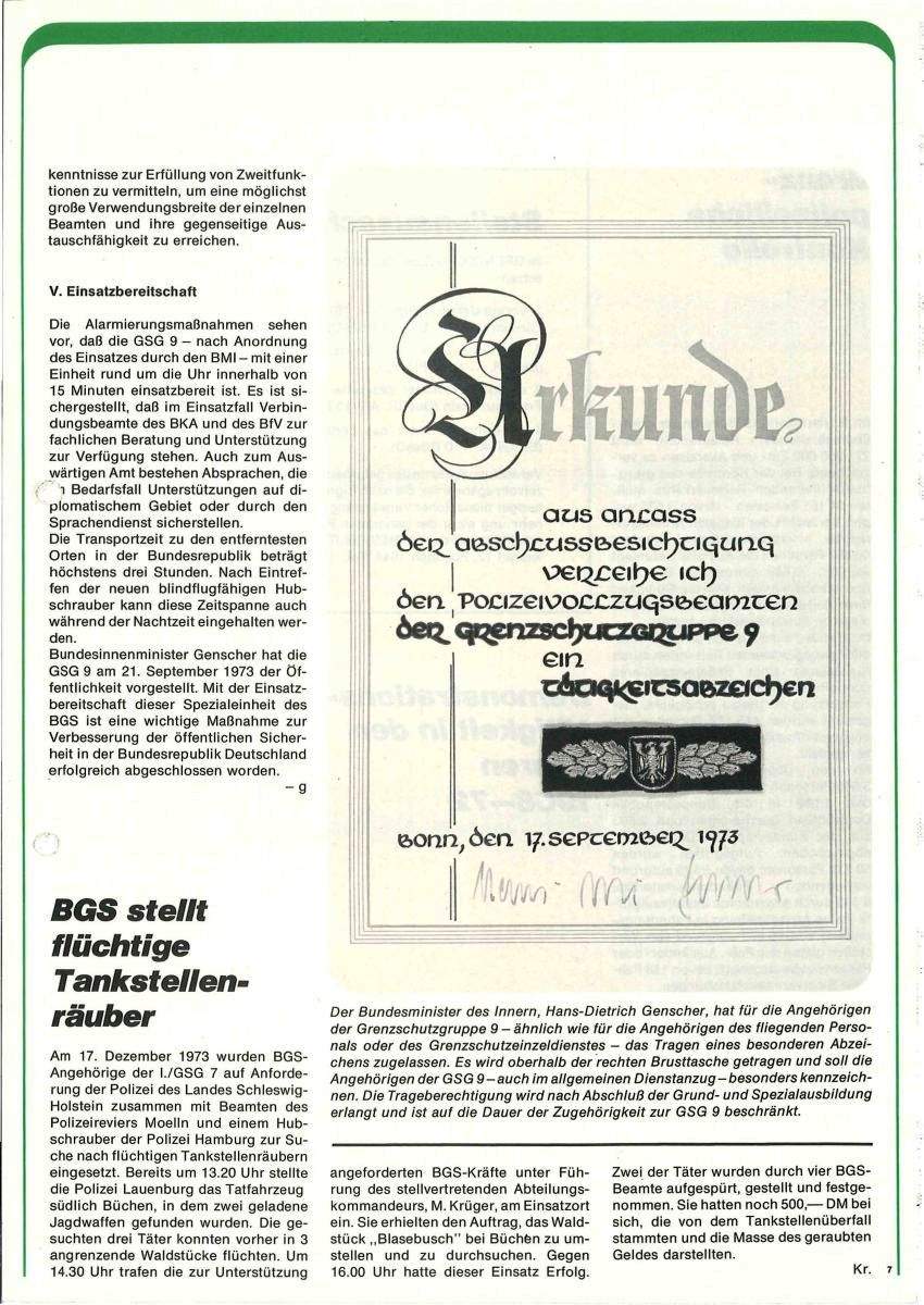 Zeitschrift des BGS 01/1974 – Seite 9